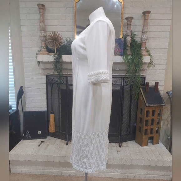 Night Shift Linen Ivory Shift Dress Event Wedding Mother Midi Modest Formal Sz10 - Picture 3 of 10